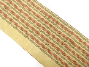 綿紬　縞模様織り出し全通袋帯